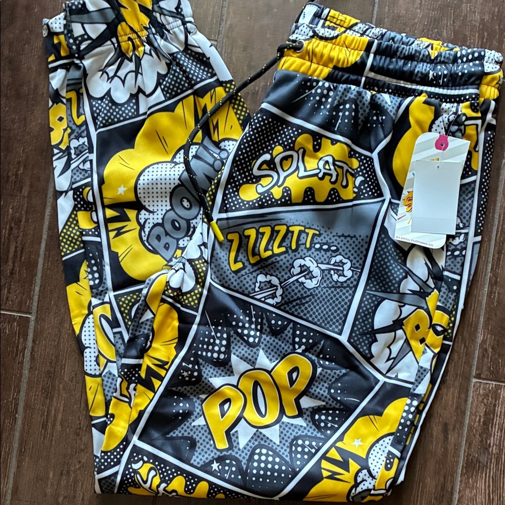 Graphic Comic Print Joggers - Black and Yellow